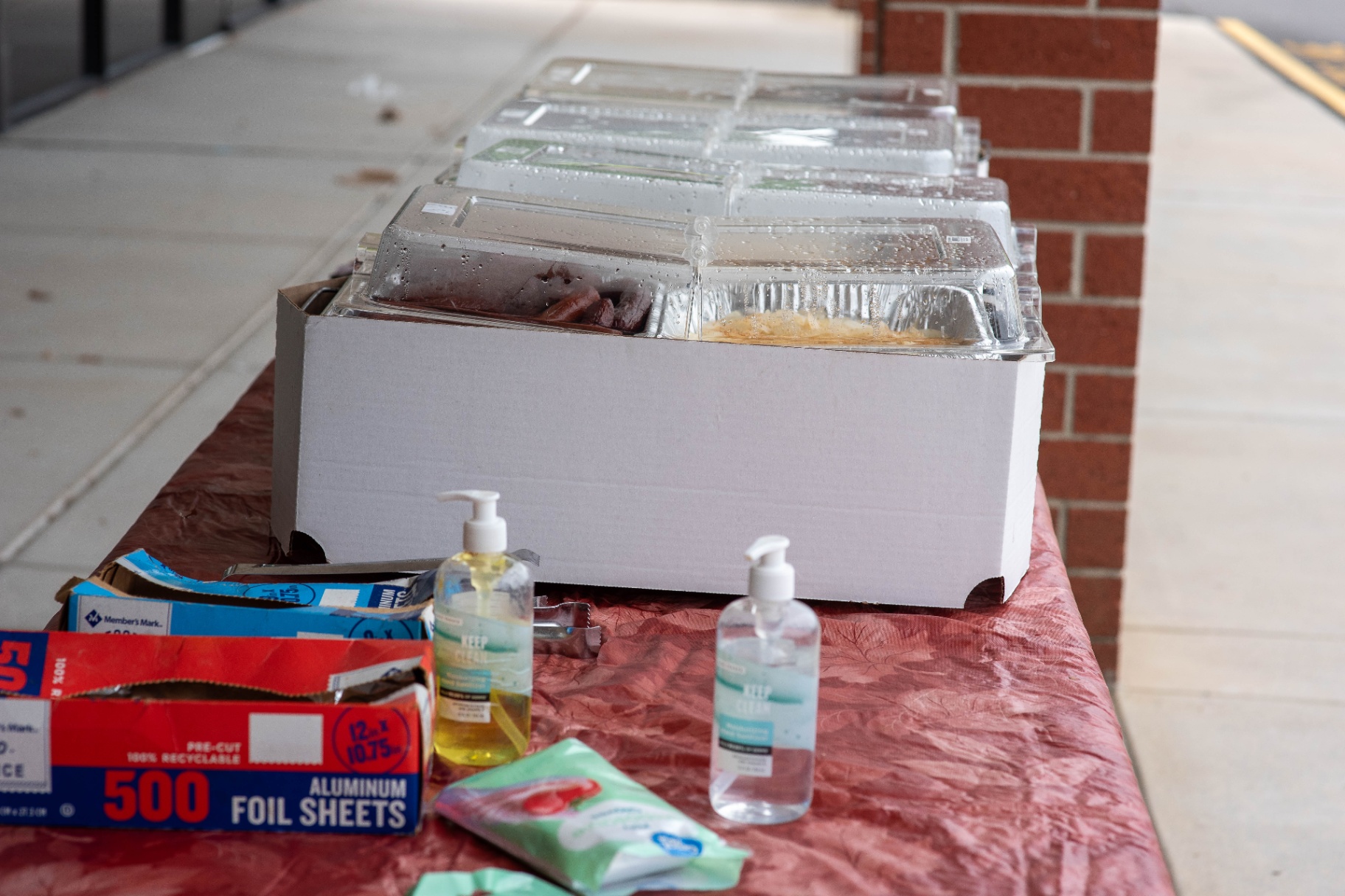 Trays of food prepared for families